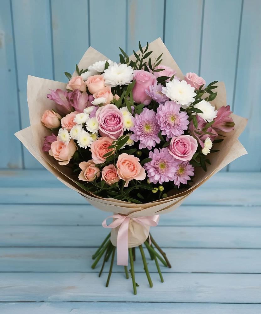 Букет цветов из: Хризантемы, Розы и Альстромерии в Солнечном Красноярского края
