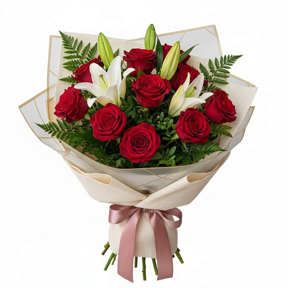 Букет цветов из: Лилии и Розы в Солнечном Красноярского края