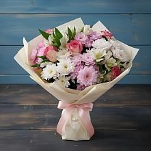 Букет цветов из:  Хризантемы, Альстромерии и Розы в Солнечном Красноярского края