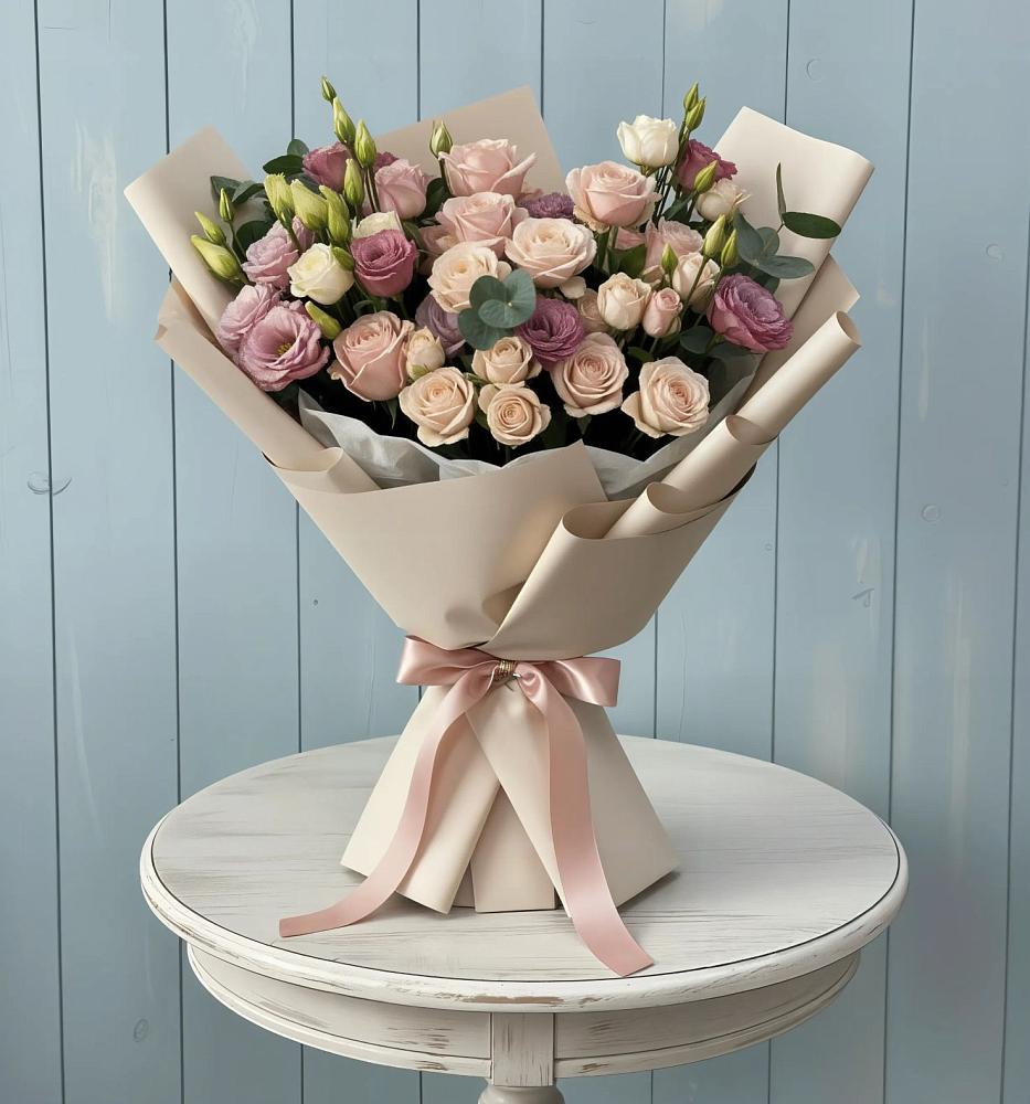 Букет цветов из: Розы и Лизиантусы в Солнечном Красноярского края