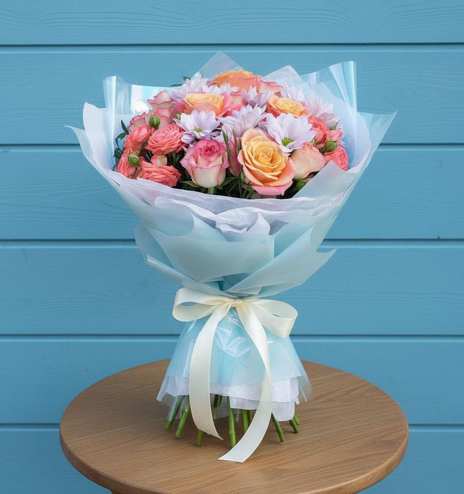 Букет цветов из: Хризантемы и Розы в Солнечном Красноярского края